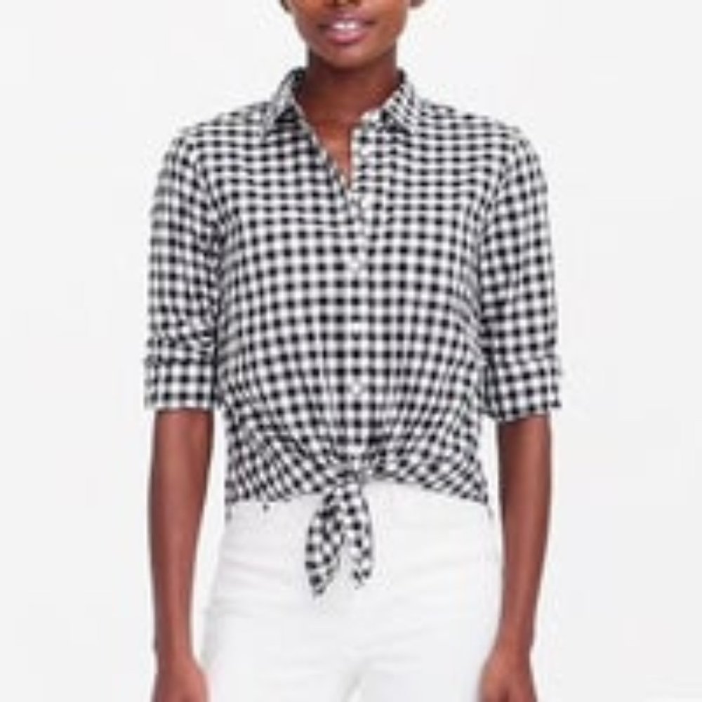 J.Crew Factory Gingham Tie Waist Shirt Large Black White